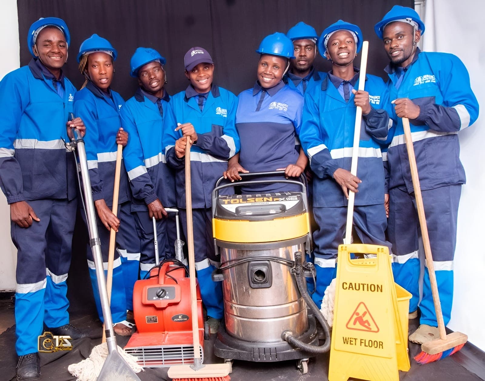 Brinancy crew with a full complement of professional cleaning equipment